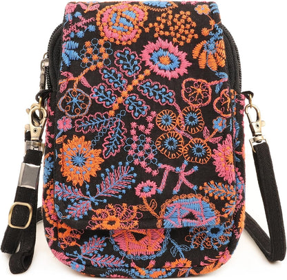 Embroidered Cute Mini Crossbody Bag for Women Small Handbags Wristlet Wallet Bag Cell-phone Pouch Coin Purse