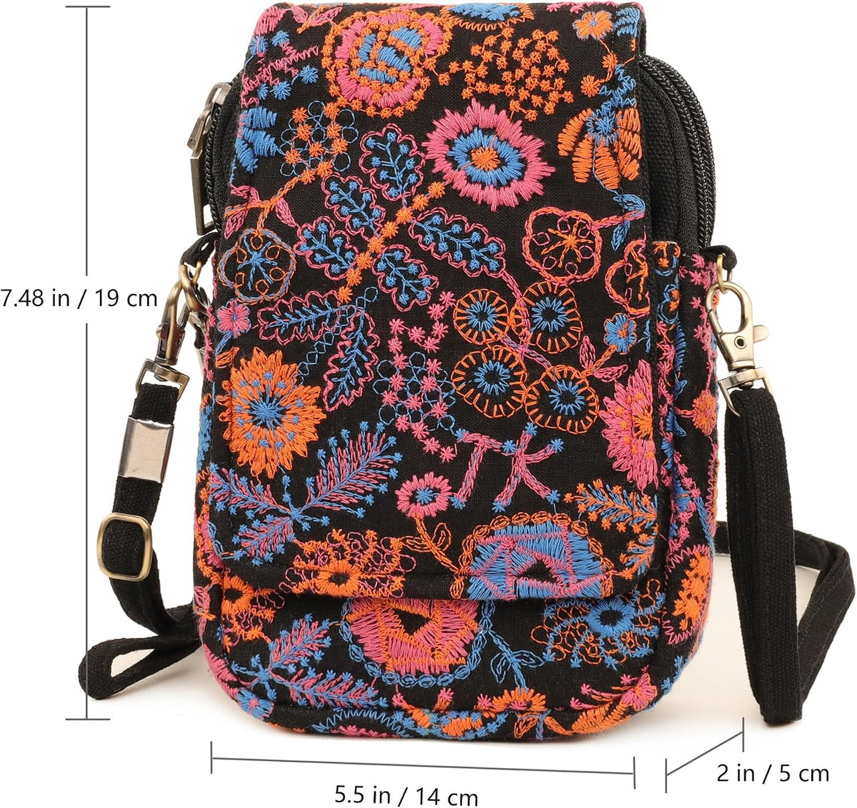 Embroidered Cute Mini Crossbody Bag for Women Small Handbags Wristlet Wallet Bag Cell-phone Pouch Coin Purse