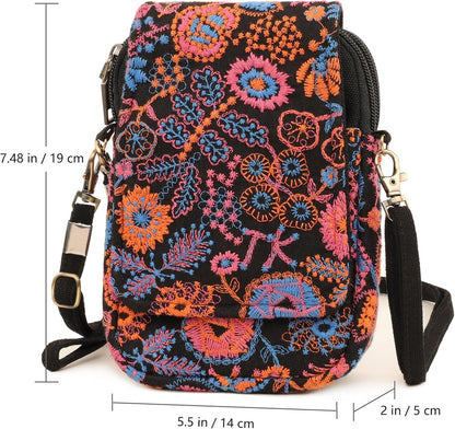 Embroidered Cute Mini Crossbody Bag for Women Small Handbags Wristlet Wallet Bag Cell-phone Pouch Coin Purse