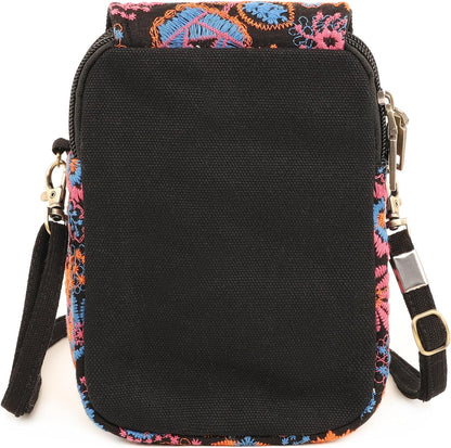 Embroidered Cute Mini Crossbody Bag for Women Small Handbags Wristlet Wallet Bag Cell-phone Pouch Coin Purse