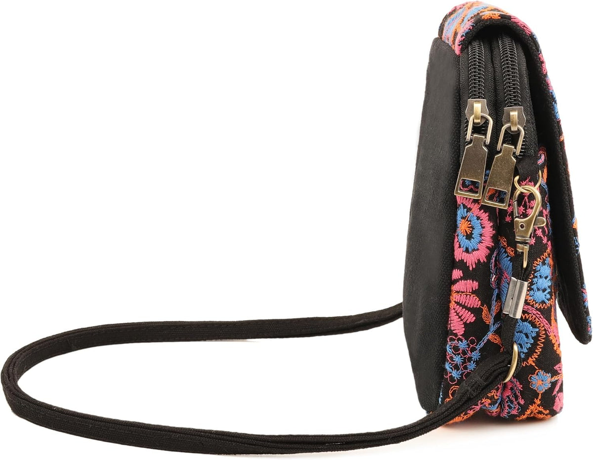 Embroidered Cute Mini Crossbody Bag for Women Small Handbags Wristlet Wallet Bag Cell-phone Pouch Coin Purse