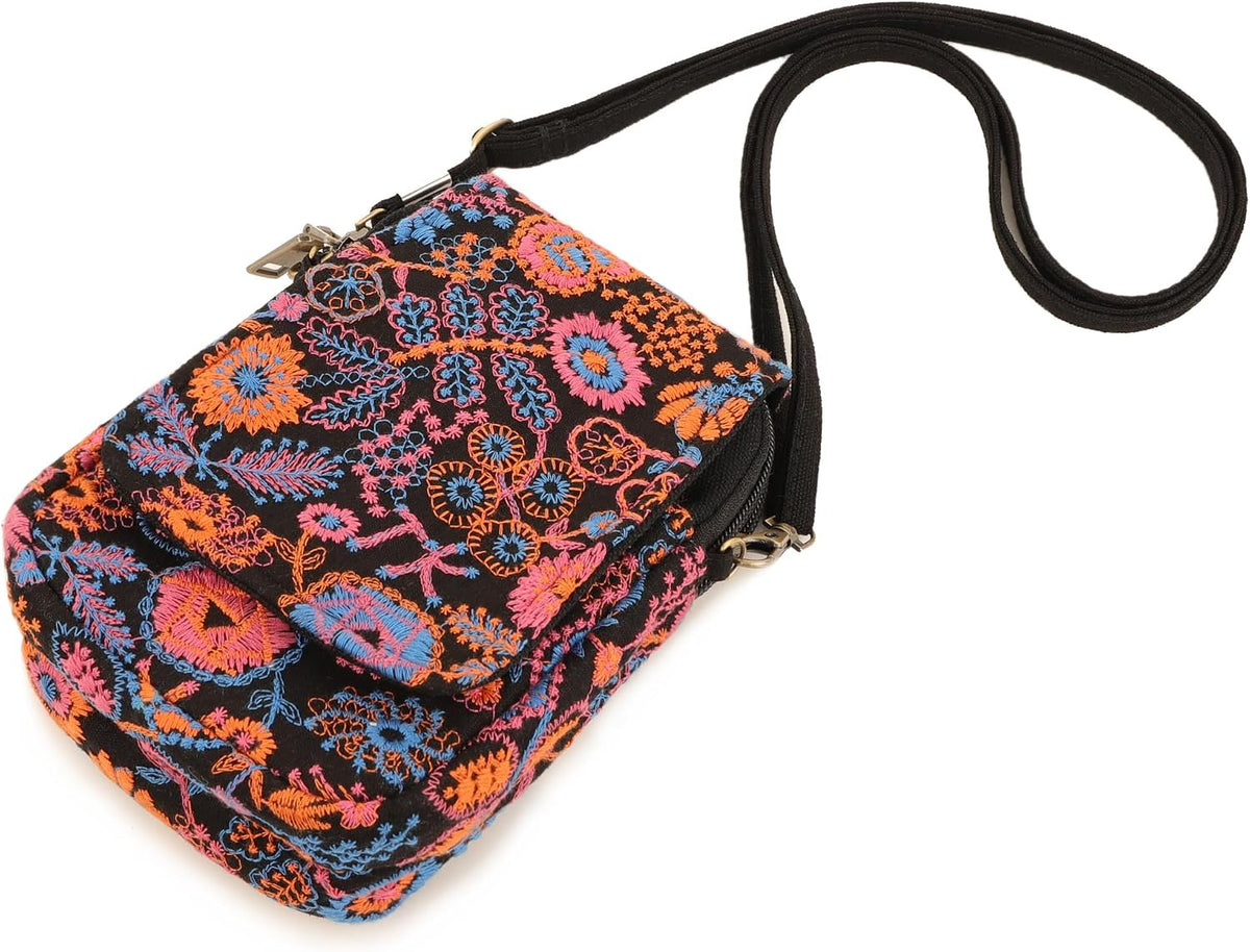 Embroidered Cute Mini Crossbody Bag for Women Small Handbags Wristlet Wallet Bag Cell-phone Pouch Coin Purse