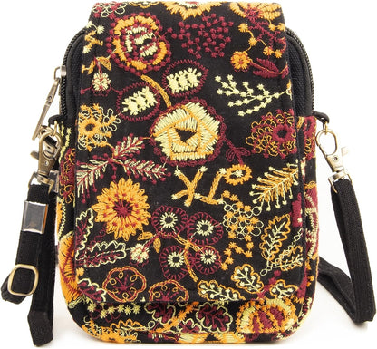 Embroidered Cute Mini Crossbody Bag for Women Small Handbags Wristlet Wallet Bag Cell-phone Pouch Coin Purse