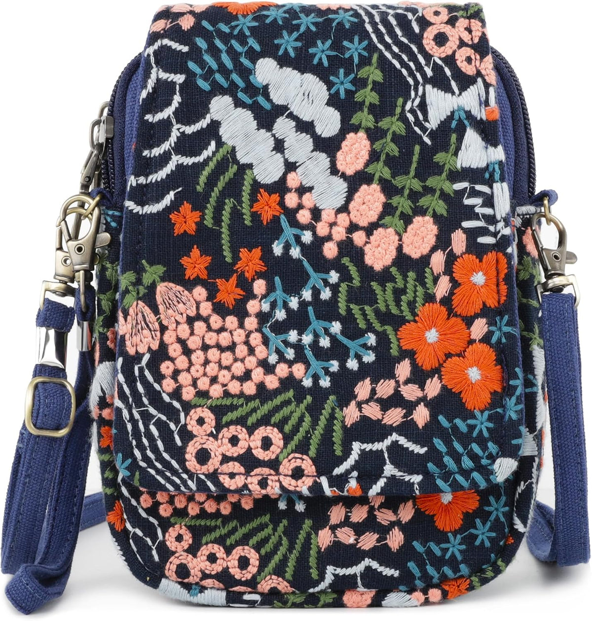 Embroidered Cute Mini Crossbody Bag for Women Small Handbags Wristlet Wallet Bag Cell-phone Pouch Coin Purse