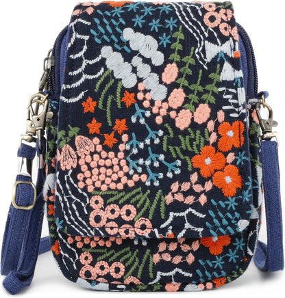 Embroidered Cute Mini Crossbody Bag for Women Small Handbags Wristlet Wallet Bag Cell-phone Pouch Coin Purse