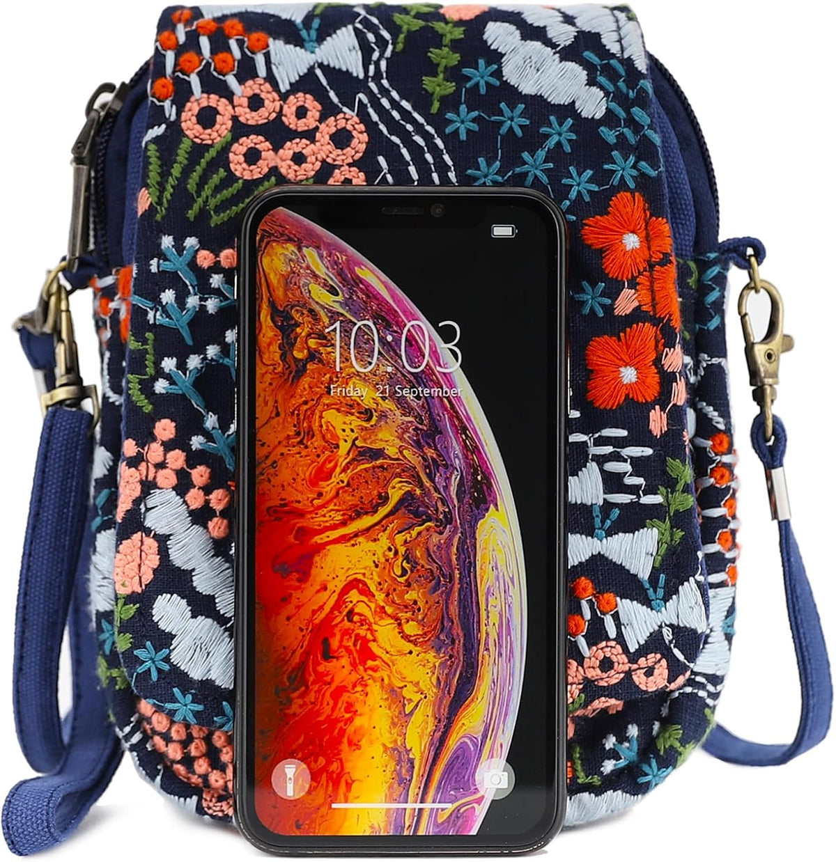 Embroidered Cute Mini Crossbody Bag for Women Small Handbags Wristlet Wallet Bag Cell-phone Pouch Coin Purse