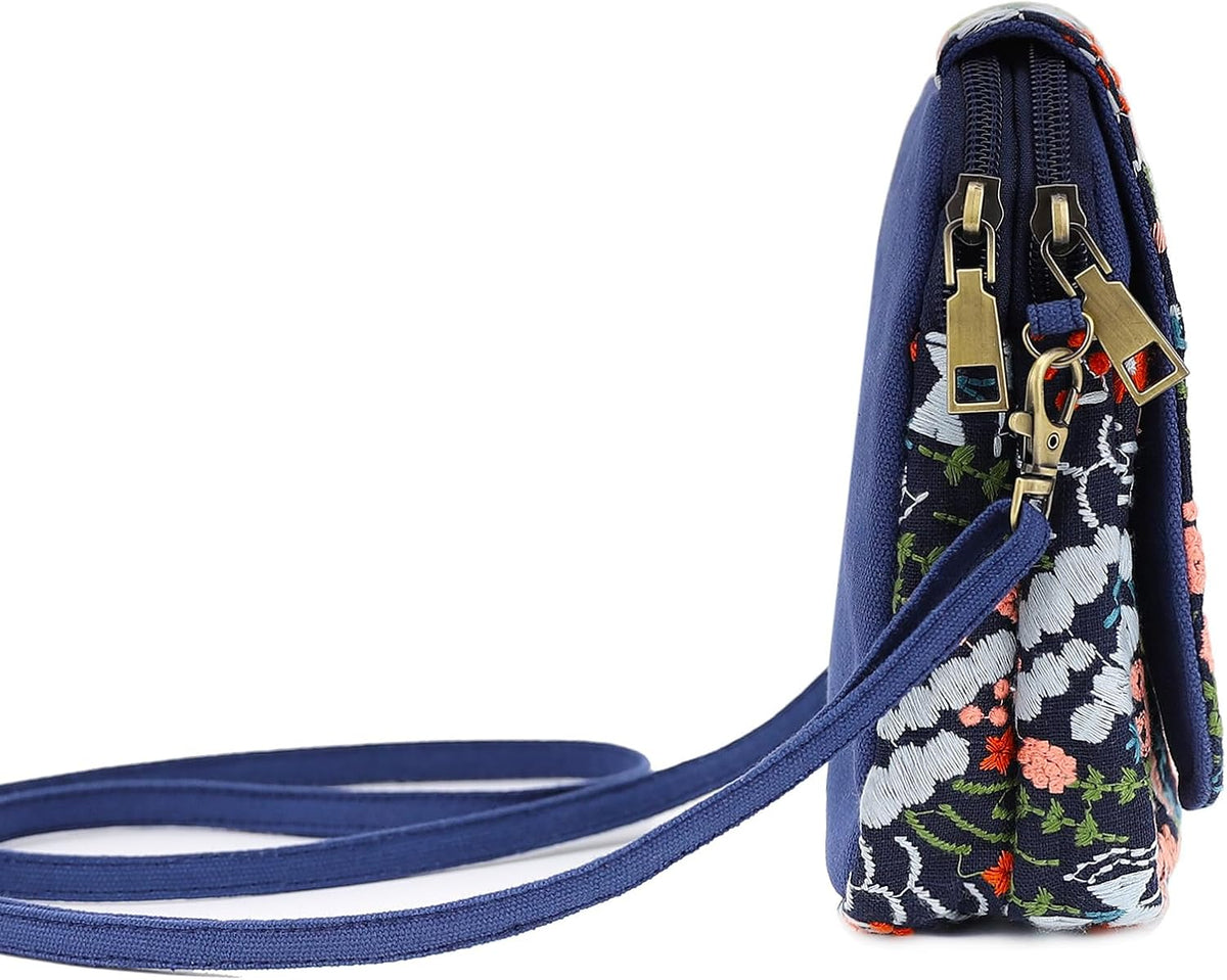 Embroidered Cute Mini Crossbody Bag for Women Small Handbags Wristlet Wallet Bag Cell-phone Pouch Coin Purse