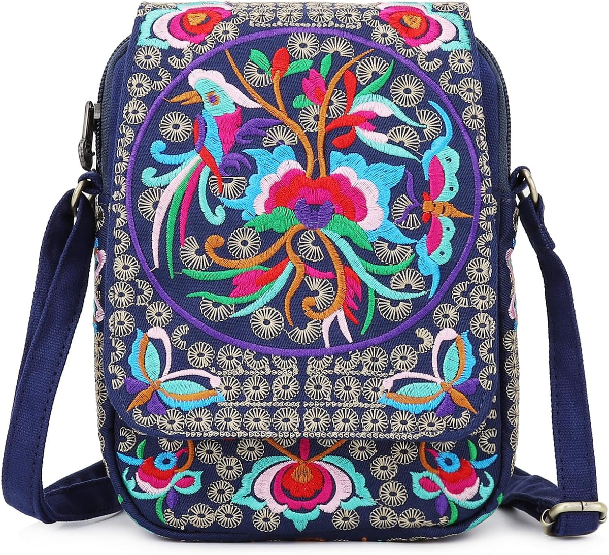 Embroidered Cute Mini Crossbody Bag for Women Small Handbags Wristlet Wallet Bag Cell-phone Pouch Coin Purse