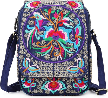 Embroidered Cute Mini Crossbody Bag for Women Small Handbags Wristlet Wallet Bag Cell-phone Pouch Coin Purse