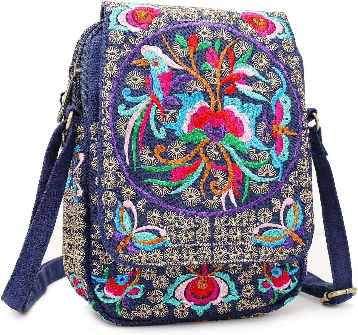 Embroidered Cute Mini Crossbody Bag for Women Small Handbags Wristlet Wallet Bag Cell-phone Pouch Coin Purse