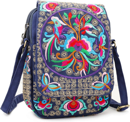 Embroidered Cute Mini Crossbody Bag for Women Small Handbags Wristlet Wallet Bag Cell-phone Pouch Coin Purse