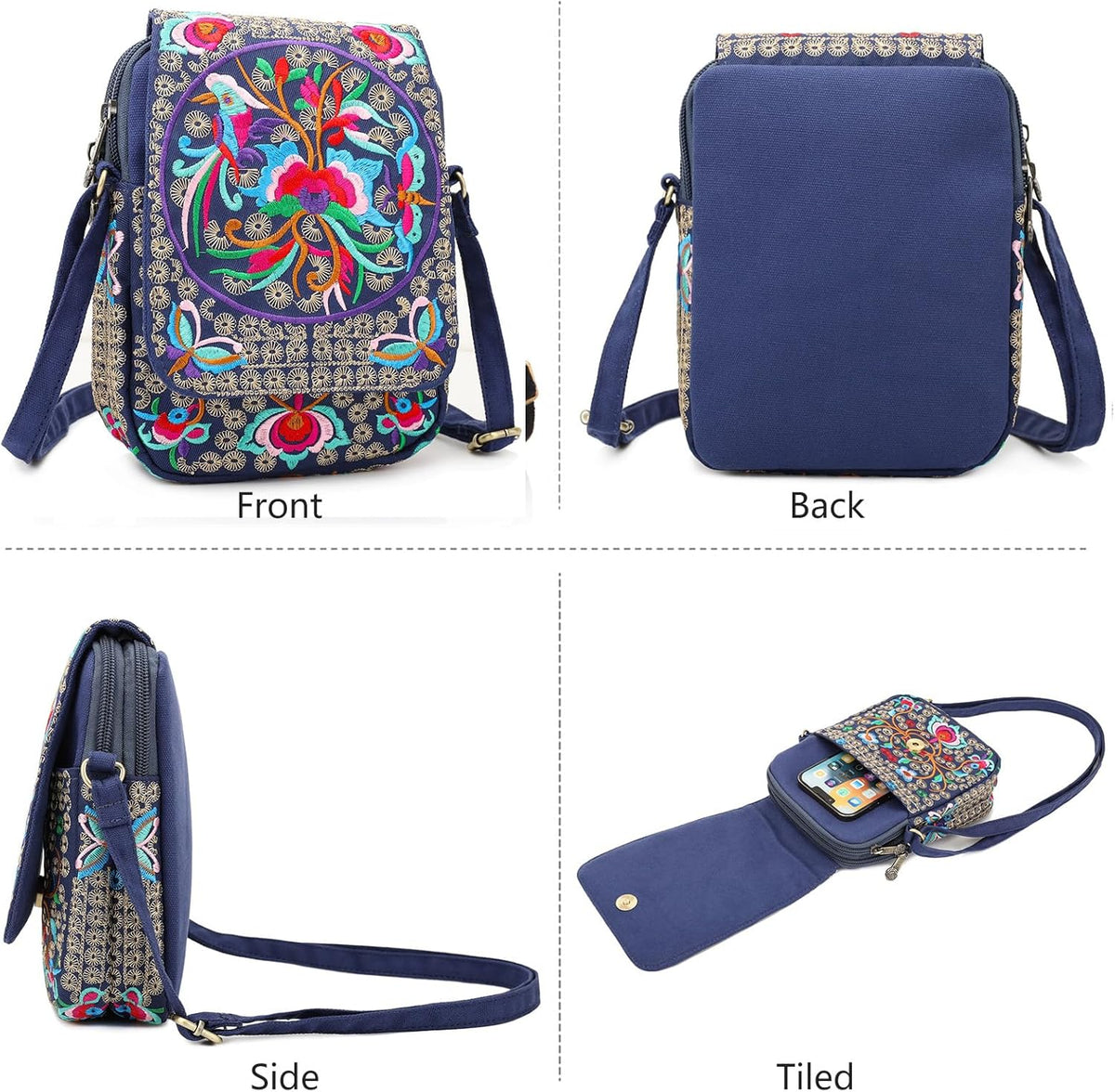 Embroidered Cute Mini Crossbody Bag for Women Small Handbags Wristlet Wallet Bag Cell-phone Pouch Coin Purse