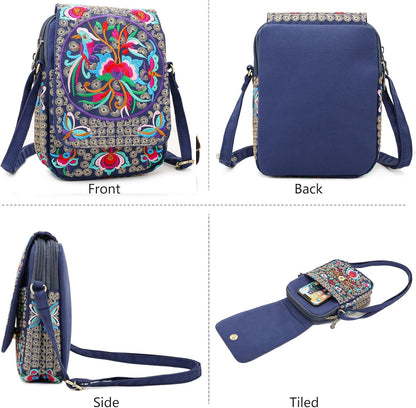 Embroidered Cute Mini Crossbody Bag for Women Small Handbags Wristlet Wallet Bag Cell-phone Pouch Coin Purse