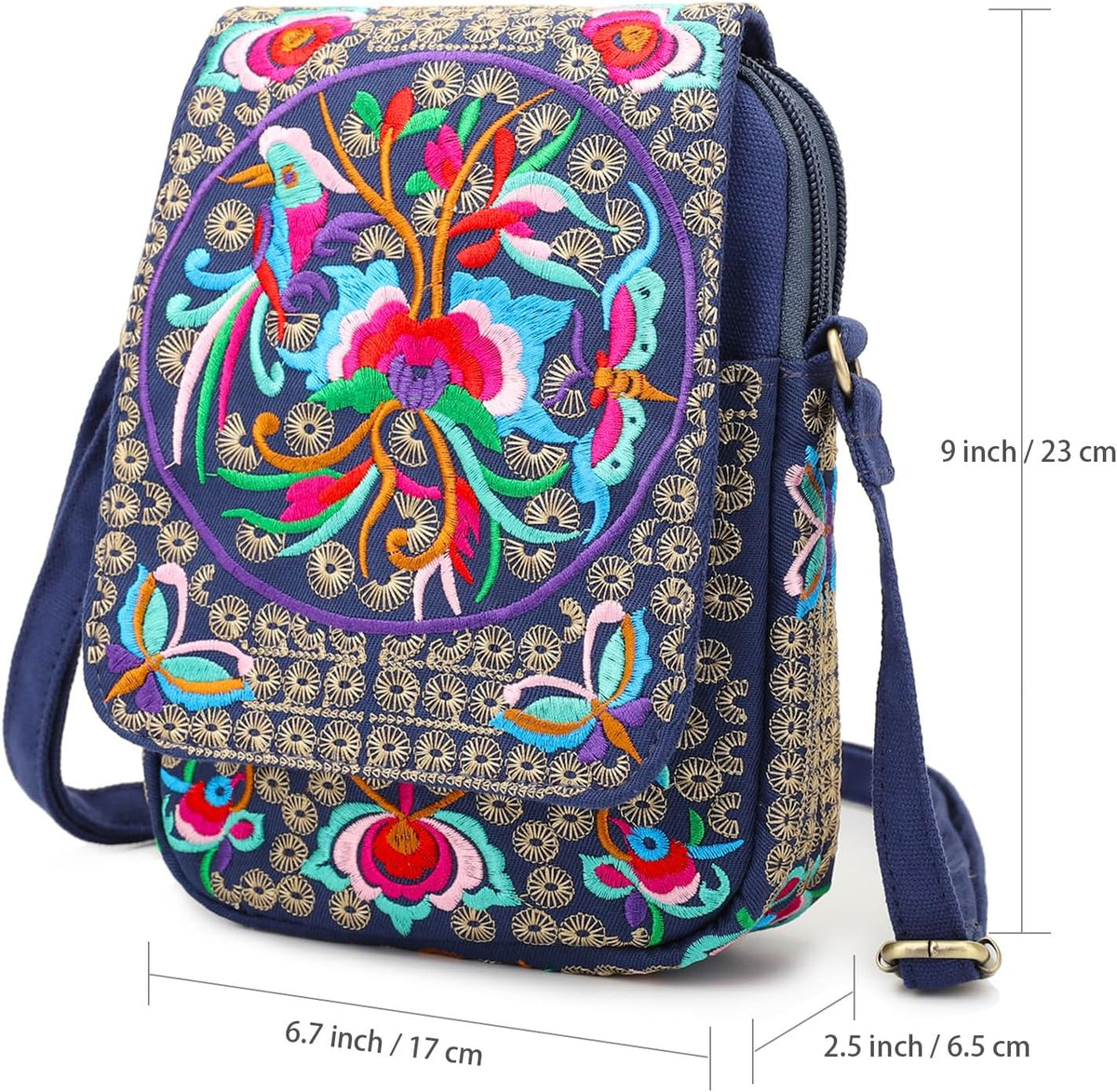 Embroidered Cute Mini Crossbody Bag for Women Small Handbags Wristlet Wallet Bag Cell-phone Pouch Coin Purse
