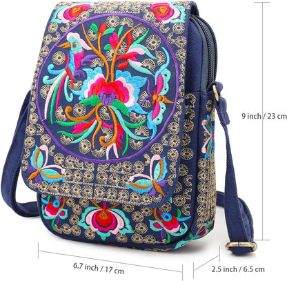 Embroidered Cute Mini Crossbody Bag for Women Small Handbags Wristlet Wallet Bag Cell-phone Pouch Coin Purse