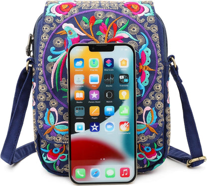 Embroidered Cute Mini Crossbody Bag for Women Small Handbags Wristlet Wallet Bag Cell-phone Pouch Coin Purse