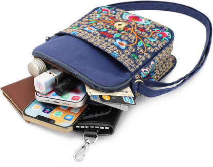 Embroidered Cute Mini Crossbody Bag for Women Small Handbags Wristlet Wallet Bag Cell-phone Pouch Coin Purse