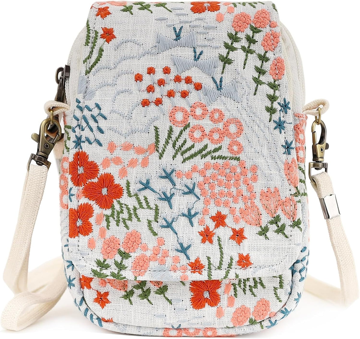 Embroidered Cute Mini Crossbody Bag for Women Small Handbags Wristlet Wallet Bag Cell-phone Pouch Coin Purse
