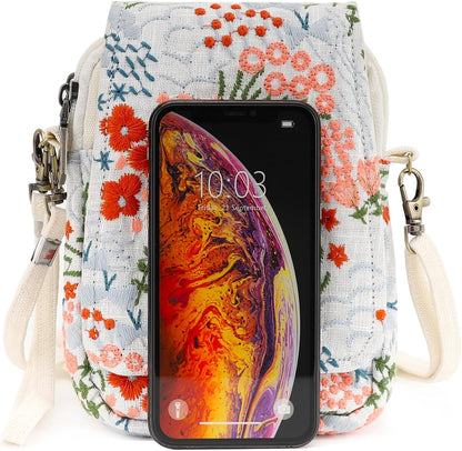 Embroidered Cute Mini Crossbody Bag for Women Small Handbags Wristlet Wallet Bag Cell-phone Pouch Coin Purse