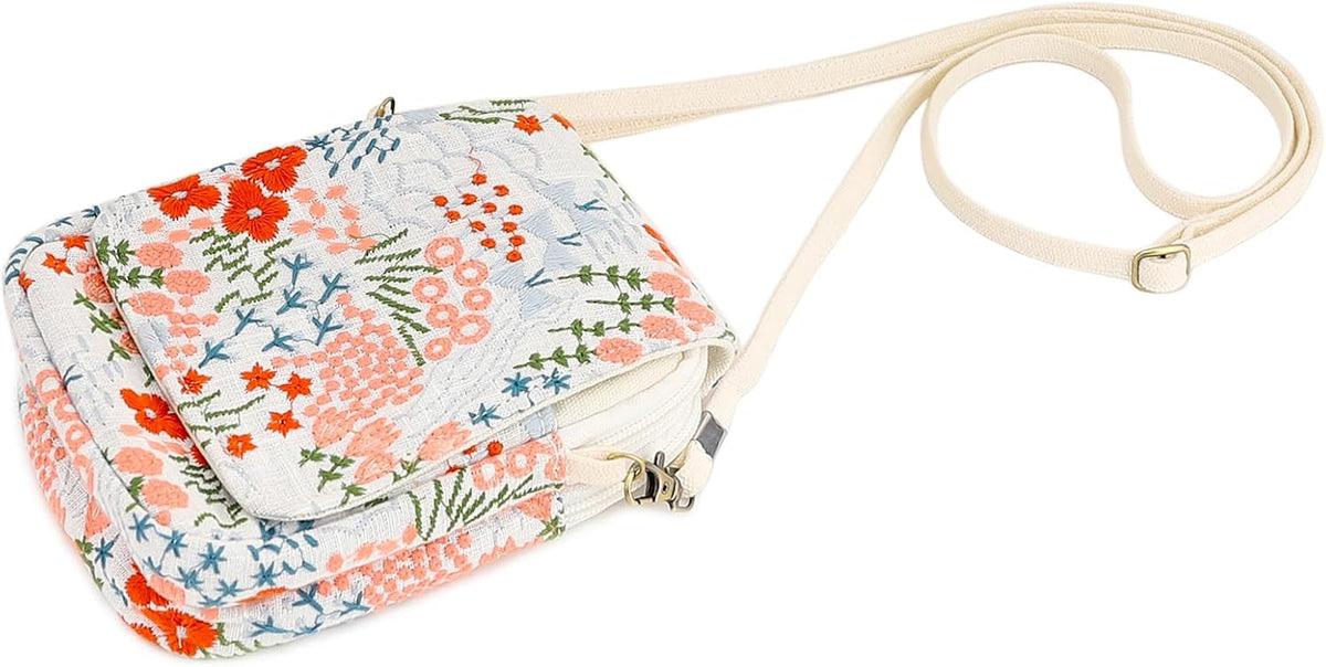 Embroidered Cute Mini Crossbody Bag for Women Small Handbags Wristlet Wallet Bag Cell-phone Pouch Coin Purse