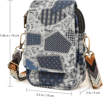 Embroidered Cute Mini Crossbody Bag for Women Small Handbags Wristlet Wallet Bag Cell-phone Pouch Coin Purse