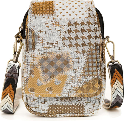 Embroidered Cute Mini Crossbody Bag for Women Small Handbags Wristlet Wallet Bag Cell-phone Pouch Coin Purse