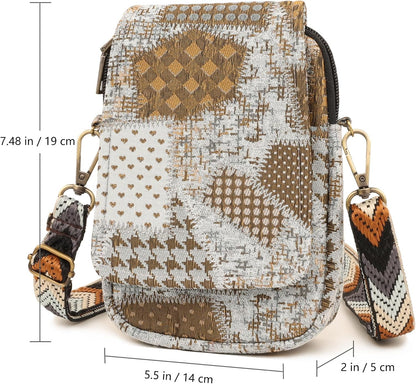 Embroidered Cute Mini Crossbody Bag for Women Small Handbags Wristlet Wallet Bag Cell-phone Pouch Coin Purse
