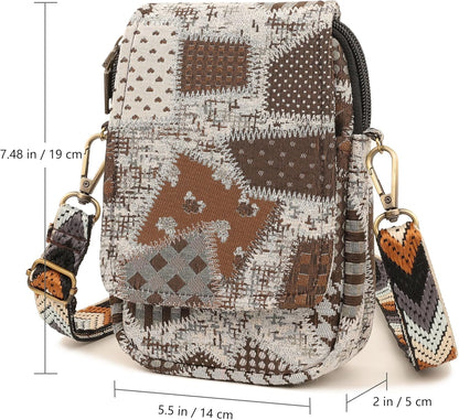 Embroidered Cute Mini Crossbody Bag for Women Small Handbags Wristlet Wallet Bag Cell-phone Pouch Coin Purse