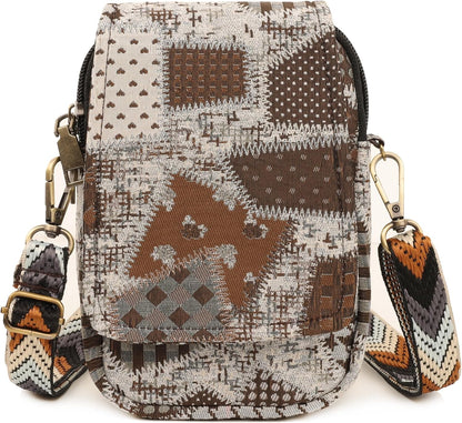 Embroidered Cute Mini Crossbody Bag for Women Small Handbags Wristlet Wallet Bag Cell-phone Pouch Coin Purse