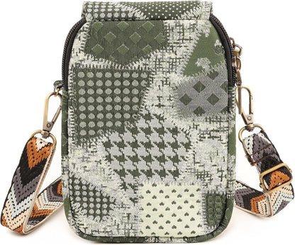 Embroidered Cute Mini Crossbody Bag for Women Small Handbags Wristlet Wallet Bag Cell-phone Pouch Coin Purse