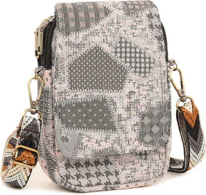 Embroidered Cute Mini Crossbody Bag for Women Small Handbags Wristlet Wallet Bag Cell-phone Pouch Coin Purse