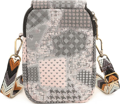 Embroidered Cute Mini Crossbody Bag for Women Small Handbags Wristlet Wallet Bag Cell-phone Pouch Coin Purse