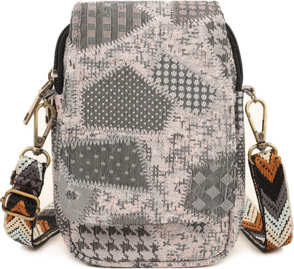Embroidered Cute Mini Crossbody Bag for Women Small Handbags Wristlet Wallet Bag Cell-phone Pouch Coin Purse