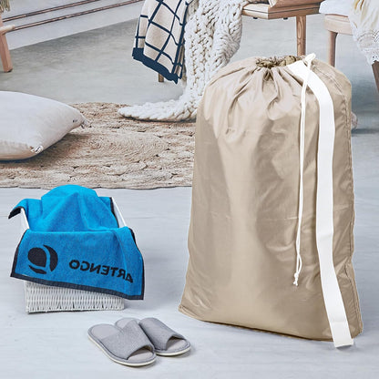 XL Nylon Laundry Bag with Strap, Large Dirty Clothes Organizer, Easy Fit a Laundry Hamper or Basket, Can Carry Up to 4 Loads of Laundry, Beige