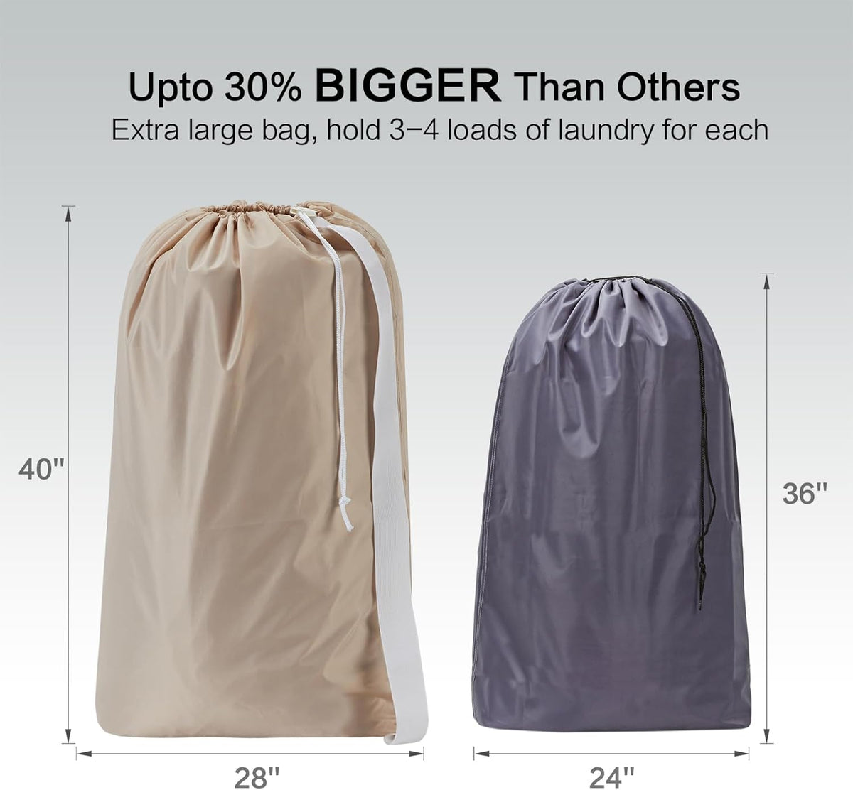 XL Nylon Laundry Bag with Strap, Large Dirty Clothes Organizer, Easy Fit a Laundry Hamper or Basket, Can Carry Up to 4 Loads of Laundry, Beige