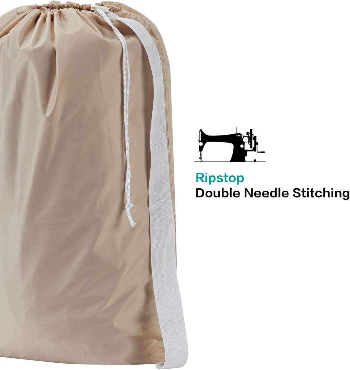 XL Nylon Laundry Bag with Strap, Large Dirty Clothes Organizer, Easy Fit a Laundry Hamper or Basket, Can Carry Up to 4 Loads of Laundry, Beige