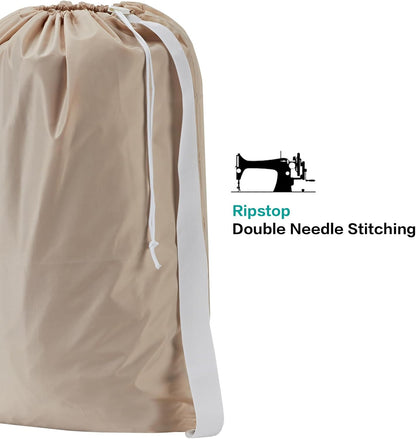 XL Nylon Laundry Bag with Strap, Large Dirty Clothes Organizer, Easy Fit a Laundry Hamper or Basket, Can Carry Up to 4 Loads of Laundry, Beige