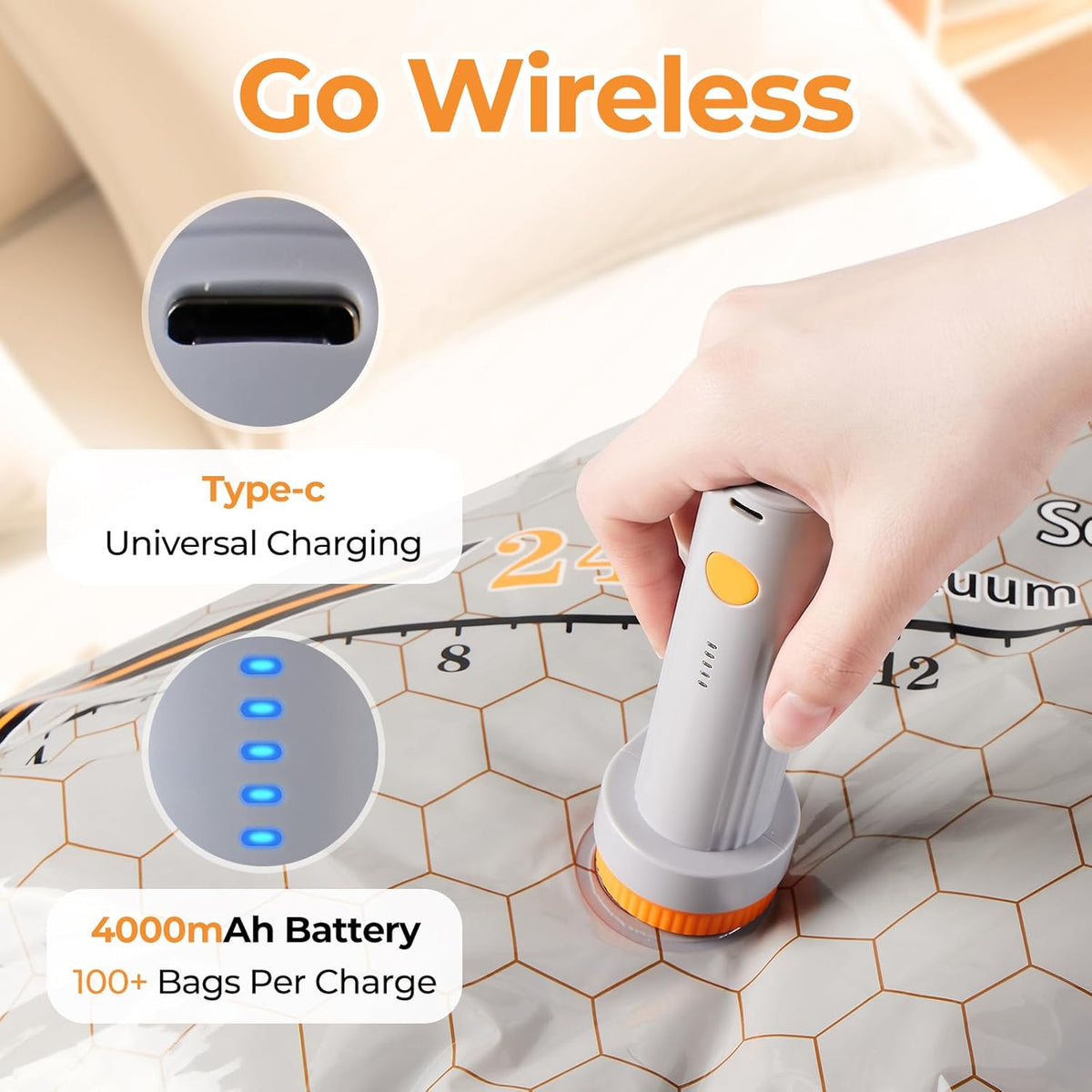 Rechargeable Wireless Pump Travel Storage Bags， Storage Bags Vacuum Sealed，Travel & Home Organizer Set, Multi-Size Space-Saving Bags, Suitable Closet Luggage Bedding Clothing Storage
