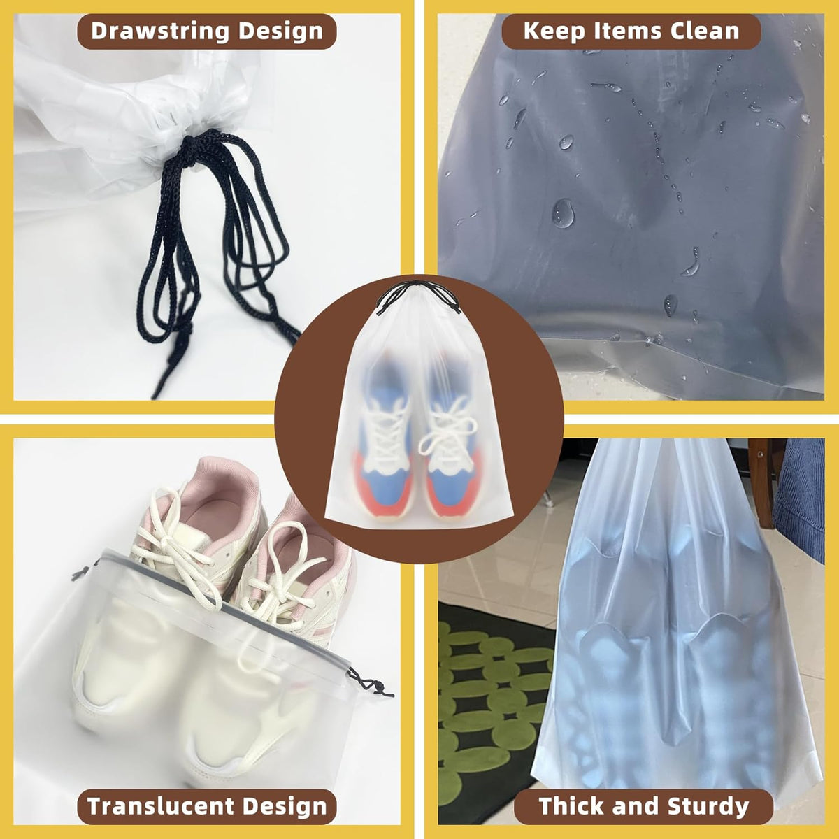 Clear Shoe Bags for Travel, 11.8" x 15.7" Travel Shoe Bags for Storage and Packing, Waterproof Drawstring Shoe Bag for Traveling, Travel Essentials for Women and Men
