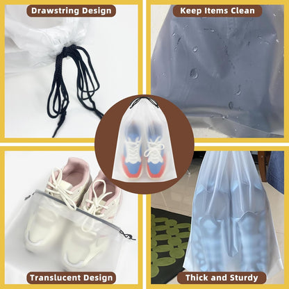 Clear Shoe Bags for Travel, 11.8" x 15.7" Travel Shoe Bags for Storage and Packing, Waterproof Drawstring Shoe Bag for Traveling, Travel Essentials for Women and Men