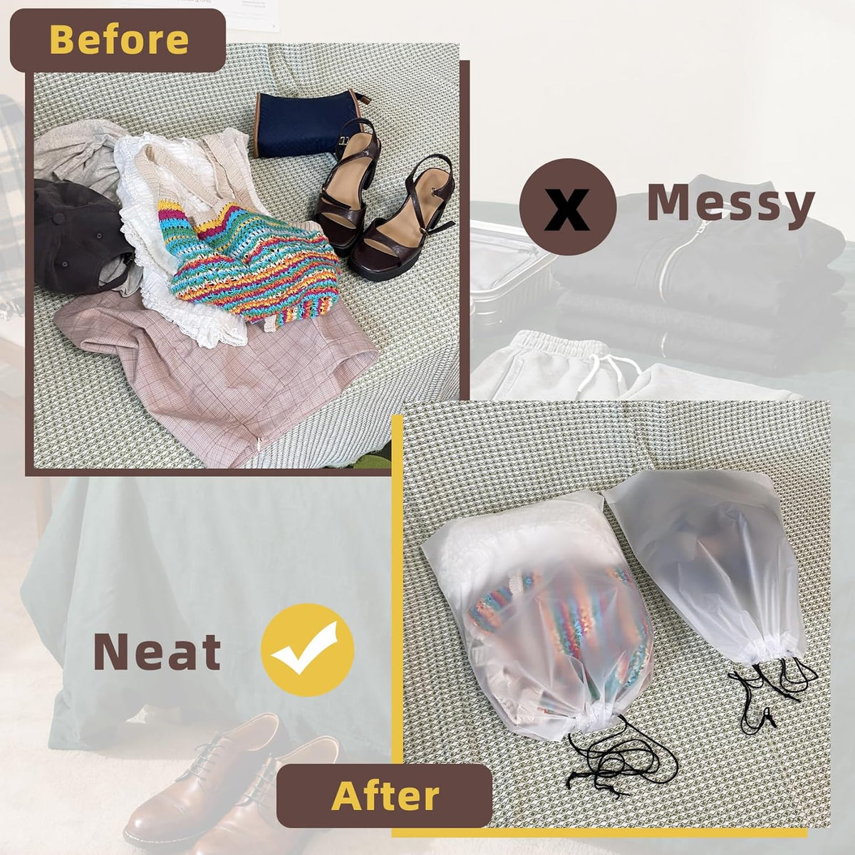 Clear Shoe Bags for Travel, 11.8" x 15.7" Travel Shoe Bags for Storage and Packing, Waterproof Drawstring Shoe Bag for Traveling, Travel Essentials for Women and Men