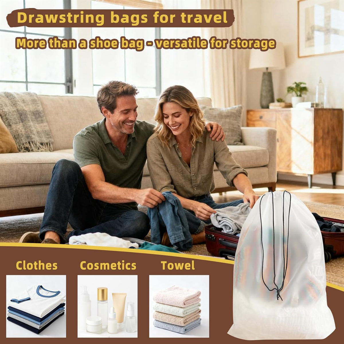 Clear Shoe Bags for Travel, 11.8" x 15.7" Travel Shoe Bags for Storage and Packing, Waterproof Drawstring Shoe Bag for Traveling, Travel Essentials for Women and Men