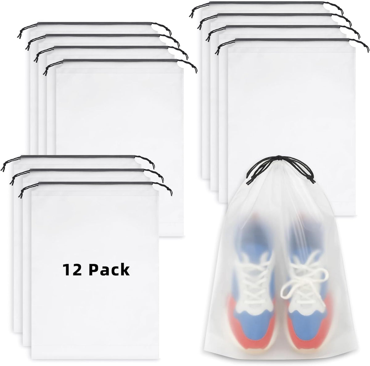 Clear Shoe Bags for Travel, 11.8" x 15.7" Travel Shoe Bags for Storage and Packing, Waterproof Drawstring Shoe Bag for Traveling, Travel Essentials for Women and Men