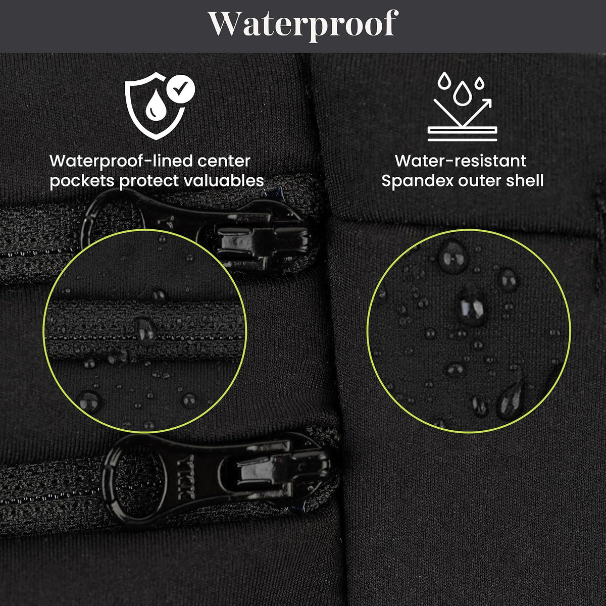 Adjustable Running Belt & Travel Money Belt - 3 Zippered Pockets (1 Waterproof), Water Bottle Holder, No-Bounce Fanny Pack with Key Clip, Fits Phone, Passport & More, Black, Medium