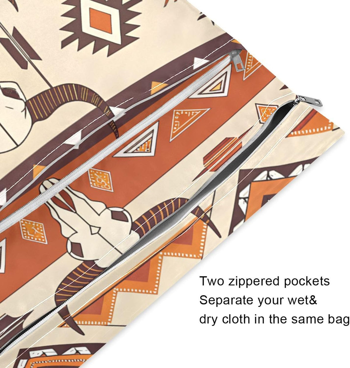 Western Aztec Wet Dry Bags for Baby Cloth Diaper 2 Pack, Waterproof Reusable Wet Bag with 2 Zippered Pockets for Travel Swimsuit Gym Clothes Toiletries Stroller