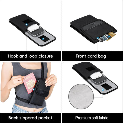 Travel Neck Phone Holster Pouch for 17 16 15 Pro Max 26 S25 | for 4.5-6.7" smartphones, adjustable crossbody strap, Card slot & zipper pocket, shock padding, water-resistant Oxford