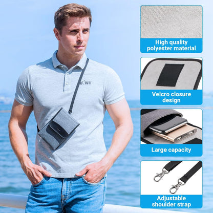 Travel Neck Phone Holster Pouch for 17 16 15 Pro Max 26 S25 | for 4.5-6.7" smartphones, adjustable crossbody strap, Card slot & zipper pocket, shock padding, water-resistant Oxford