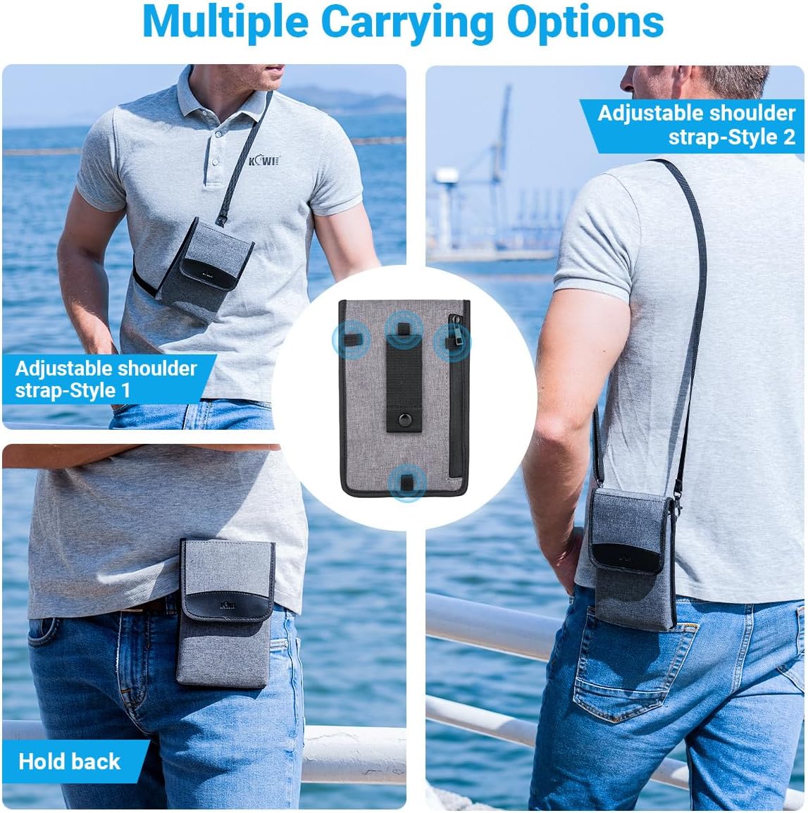 Travel Neck Phone Holster Pouch for 17 16 15 Pro Max 26 S25 | for 4.5-6.7" smartphones, adjustable crossbody strap, Card slot & zipper pocket, shock padding, water-resistant Oxford