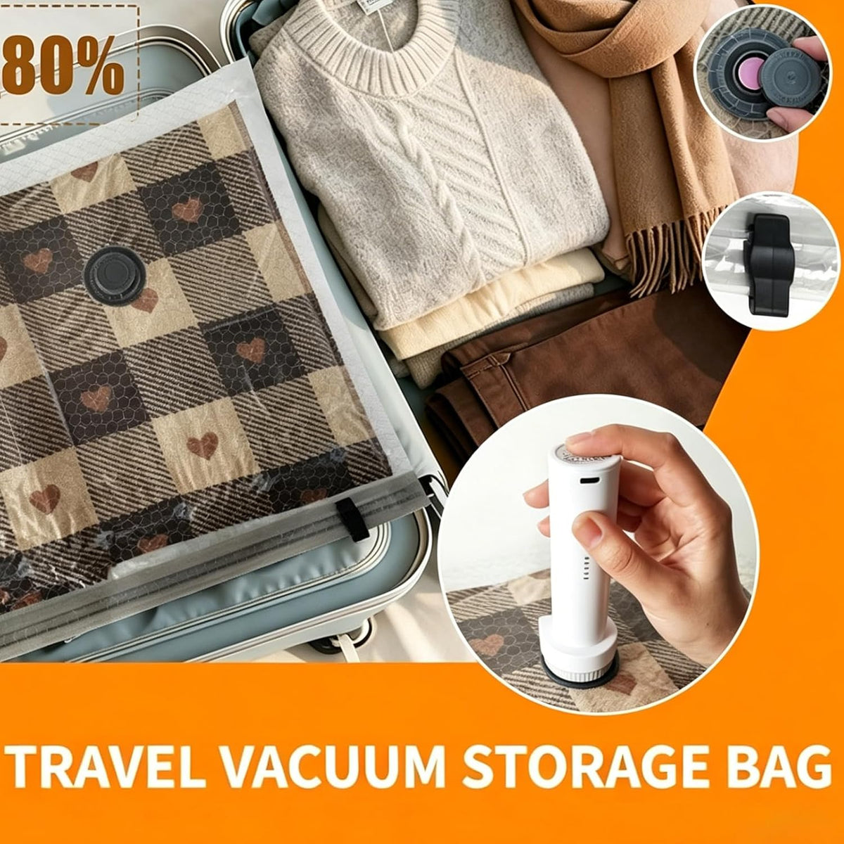 Cordless Vacuum Storage Bags with Electric Pump, Rechargeable Space Saver Compression Bags for Travel, Leak-proof Seal for Clothes, Bedding, Luggage & Suitcase