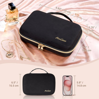 Large Travel Jewelry Organizer Case, Jewellery Home Storage Book Ring Binder with Clear Pockets for Presentation, Zippered Pouch Bag for Earrings Necklaces Bracelets -Black
